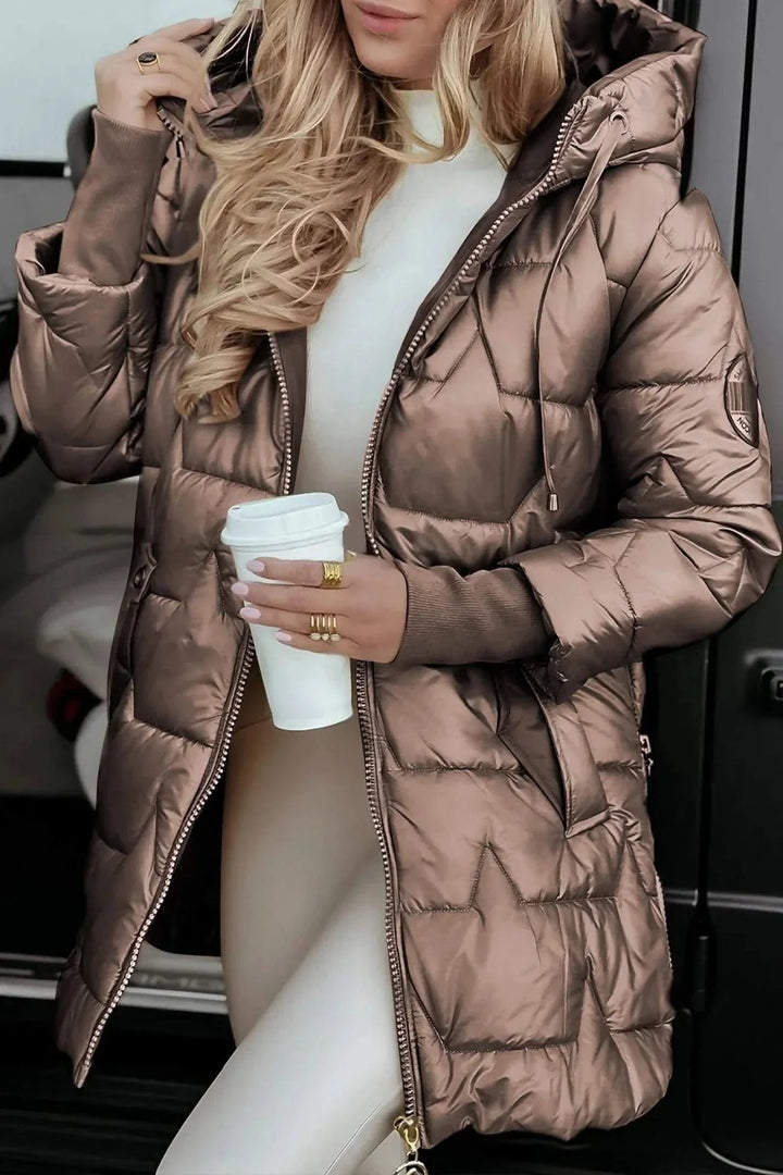 Women's Statement Overcoat | Diamond Quilted Hooded Warmth Angle