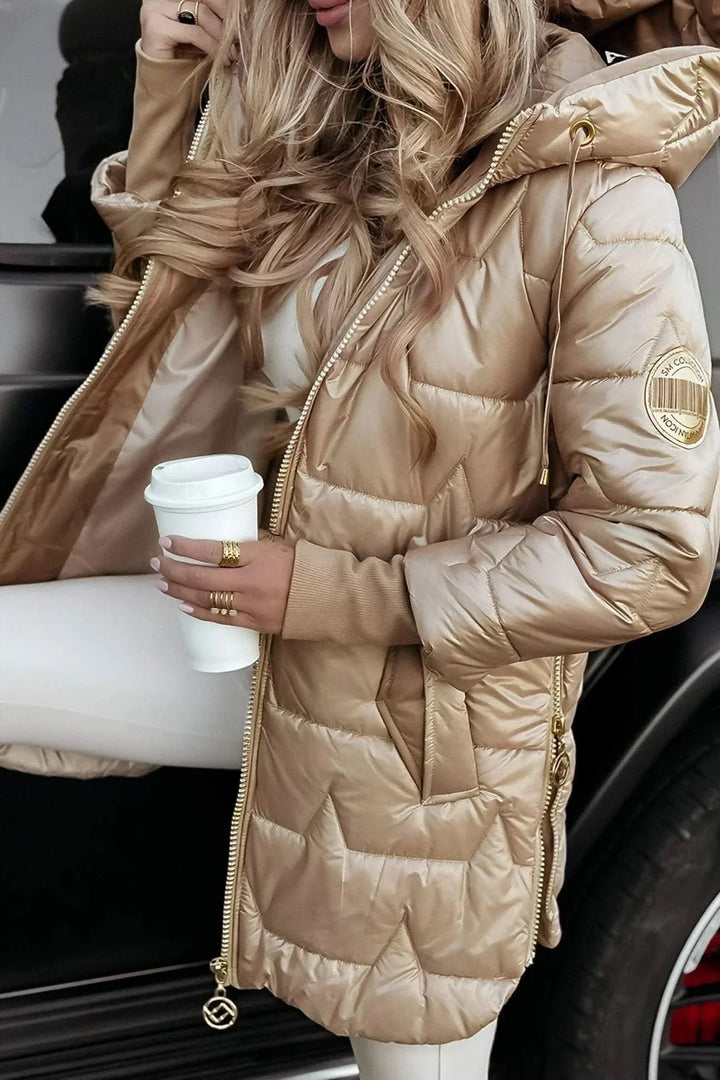 Women's Statement Overcoat | Diamond Quilted Hooded Warmth Back