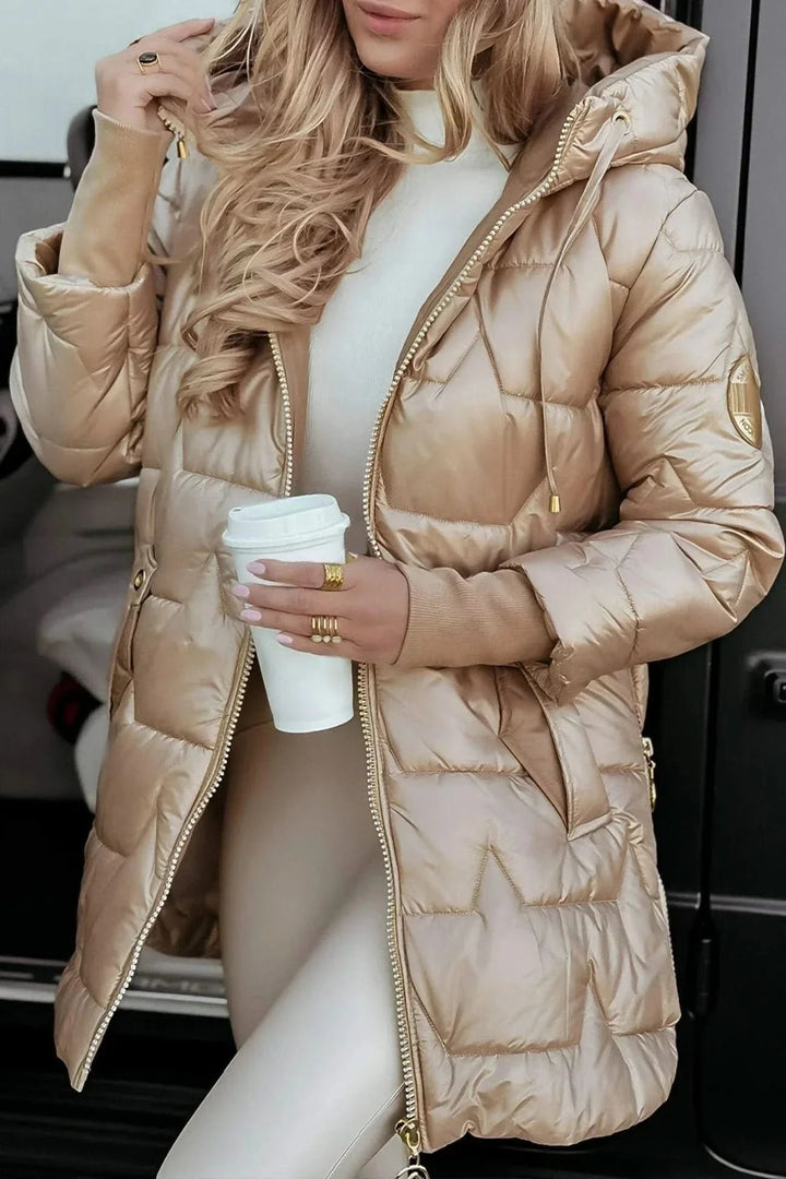 Women's Statement Overcoat | Diamond Quilted Hooded Warmth Front