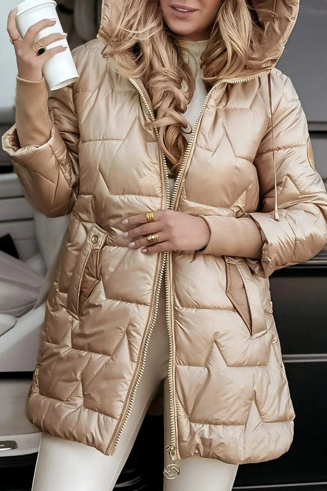 Women's Statement Overcoat | Diamond Quilted Hooded Warmth Side