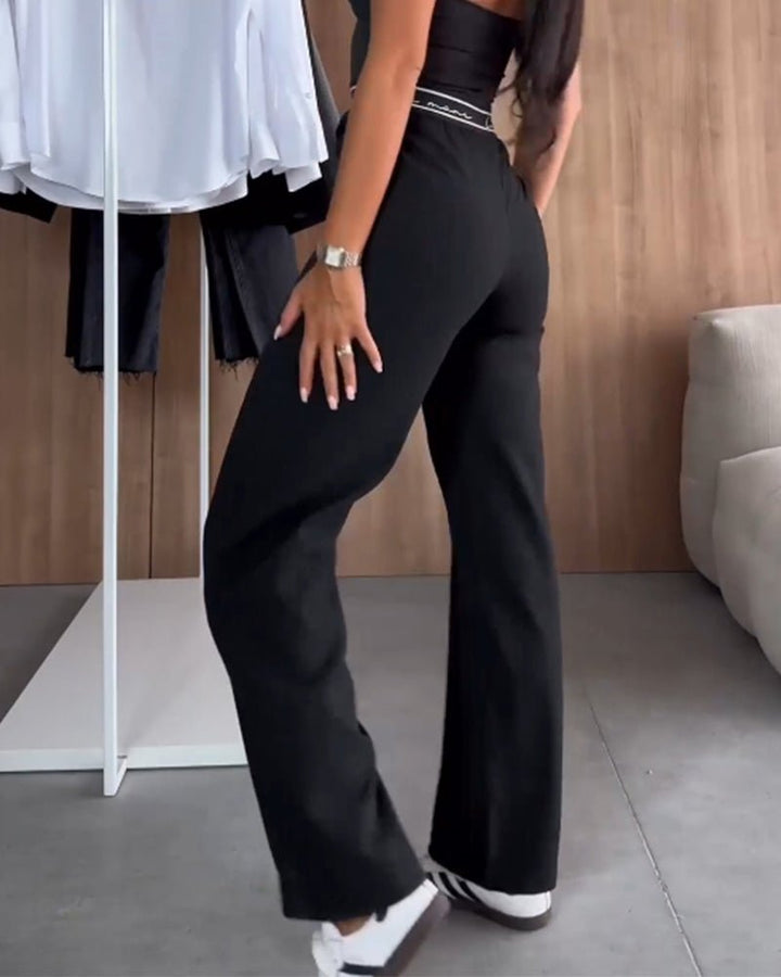 Women's Straight Leg Trousers | Solid Colour Zipper Pocket Casual Fit Angle