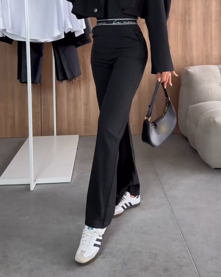 Women's Straight Leg Trousers | Solid Colour Zipper Pocket Casual Fit Back