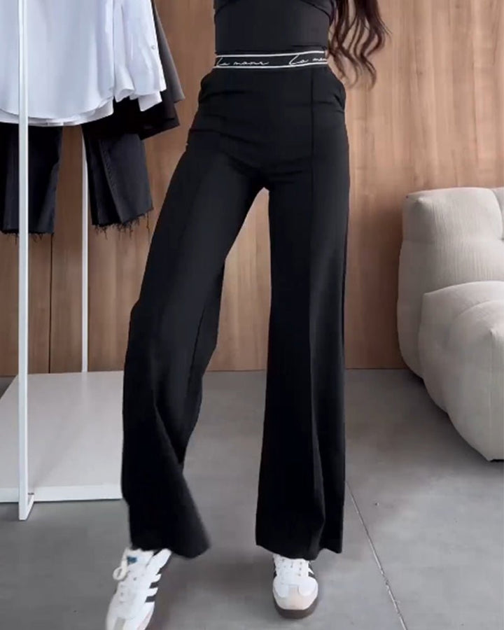 Women's Straight Leg Trousers | Solid Colour Zipper Pocket Casual Fit Close Up