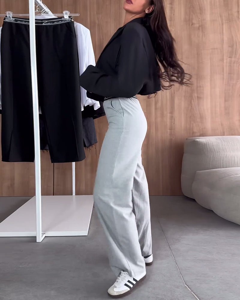 Women's Straight Leg Trousers | Solid Colour Zipper Pocket Casual Fit Side