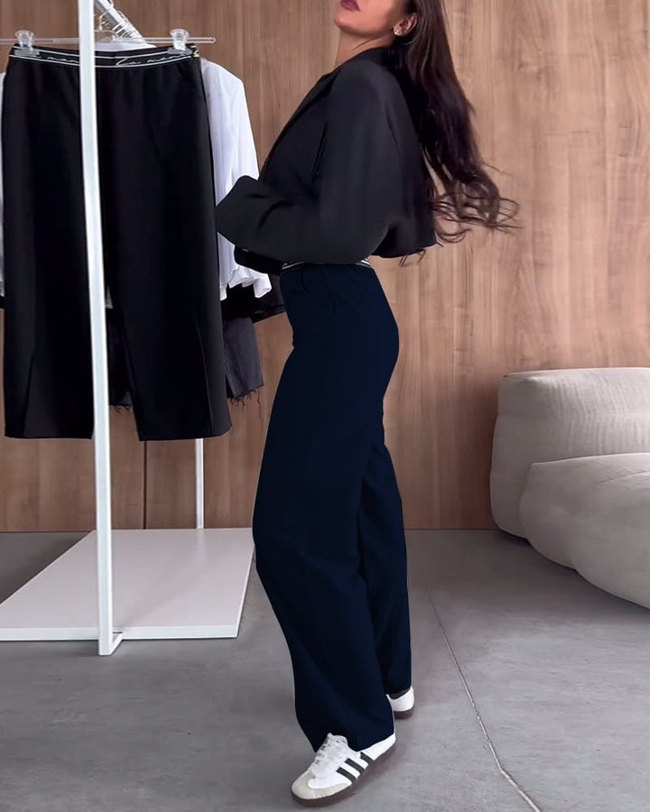 Women's Straight Leg Trousers | Solid Colour Zipper Pocket Casual Fit View 14