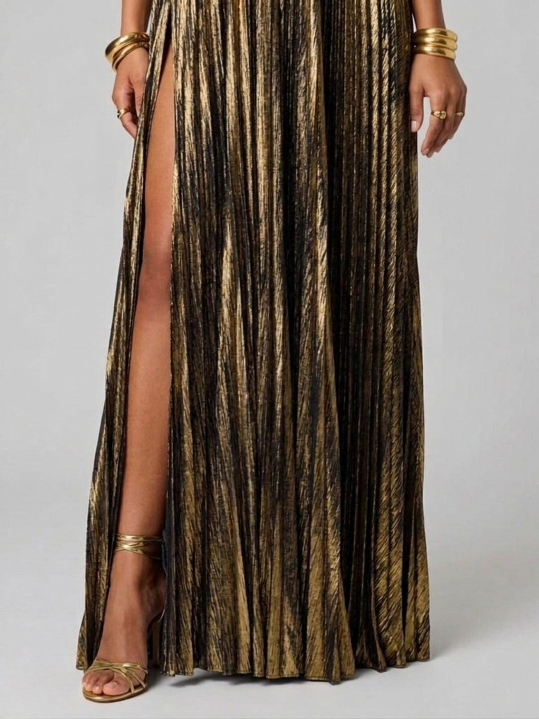 Women's Strapless Maxi Dress | Wedding Guest Twisted Bodice Leg Split Alternate