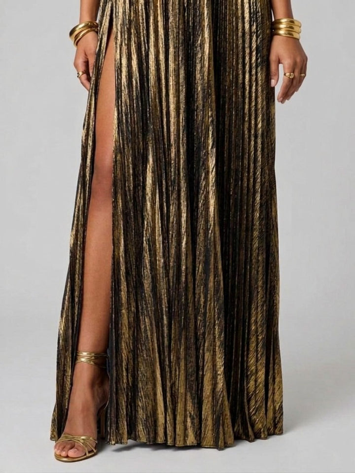 Women's Strapless Maxi Dress | Wedding Guest Twisted Bodice Leg Split Alternate