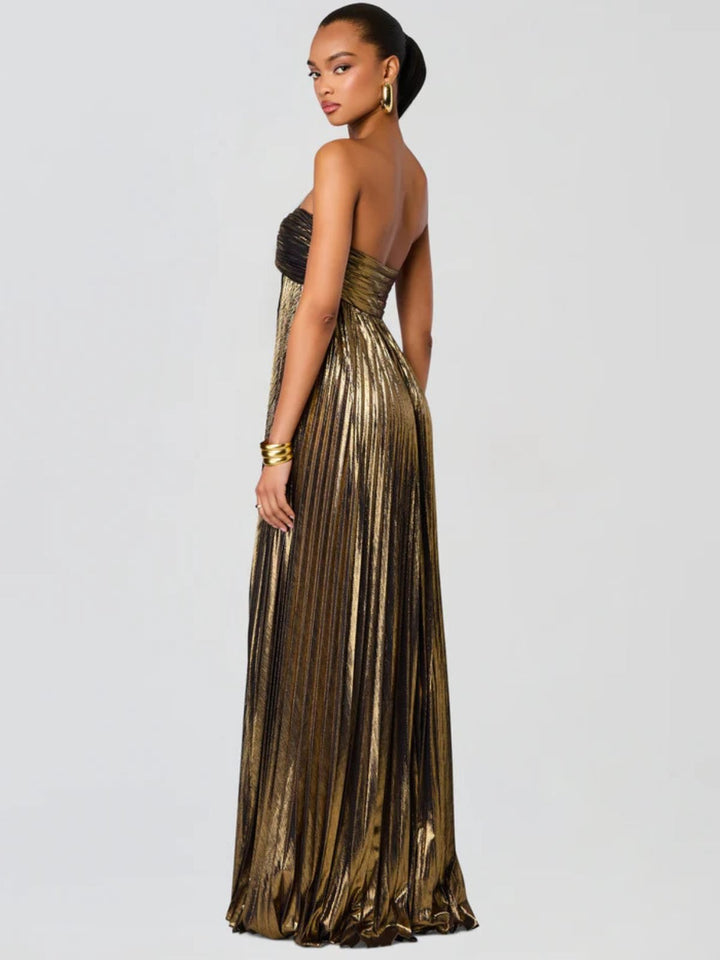 Women's Strapless Maxi Dress | Wedding Guest Twisted Bodice Leg Split Angle