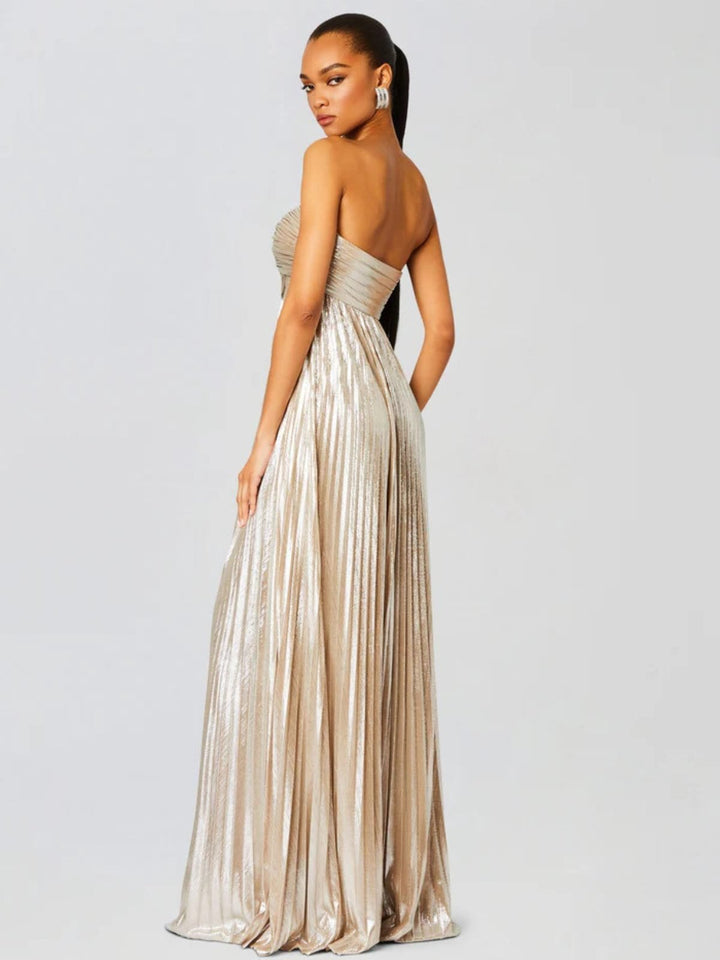 Women's Strapless Maxi Dress | Wedding Guest Twisted Bodice Leg Split Side