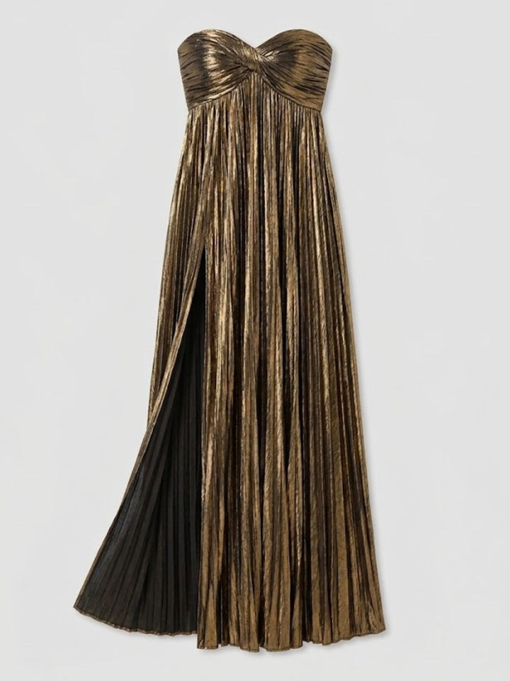 Women's Strapless Maxi Dress | Wedding Guest Twisted Bodice Leg Split View 11