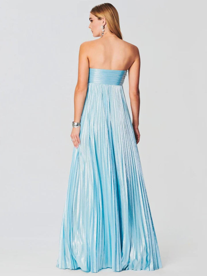 Women's Strapless Maxi Dress | Wedding Guest Twisted Bodice Leg Split View 17
