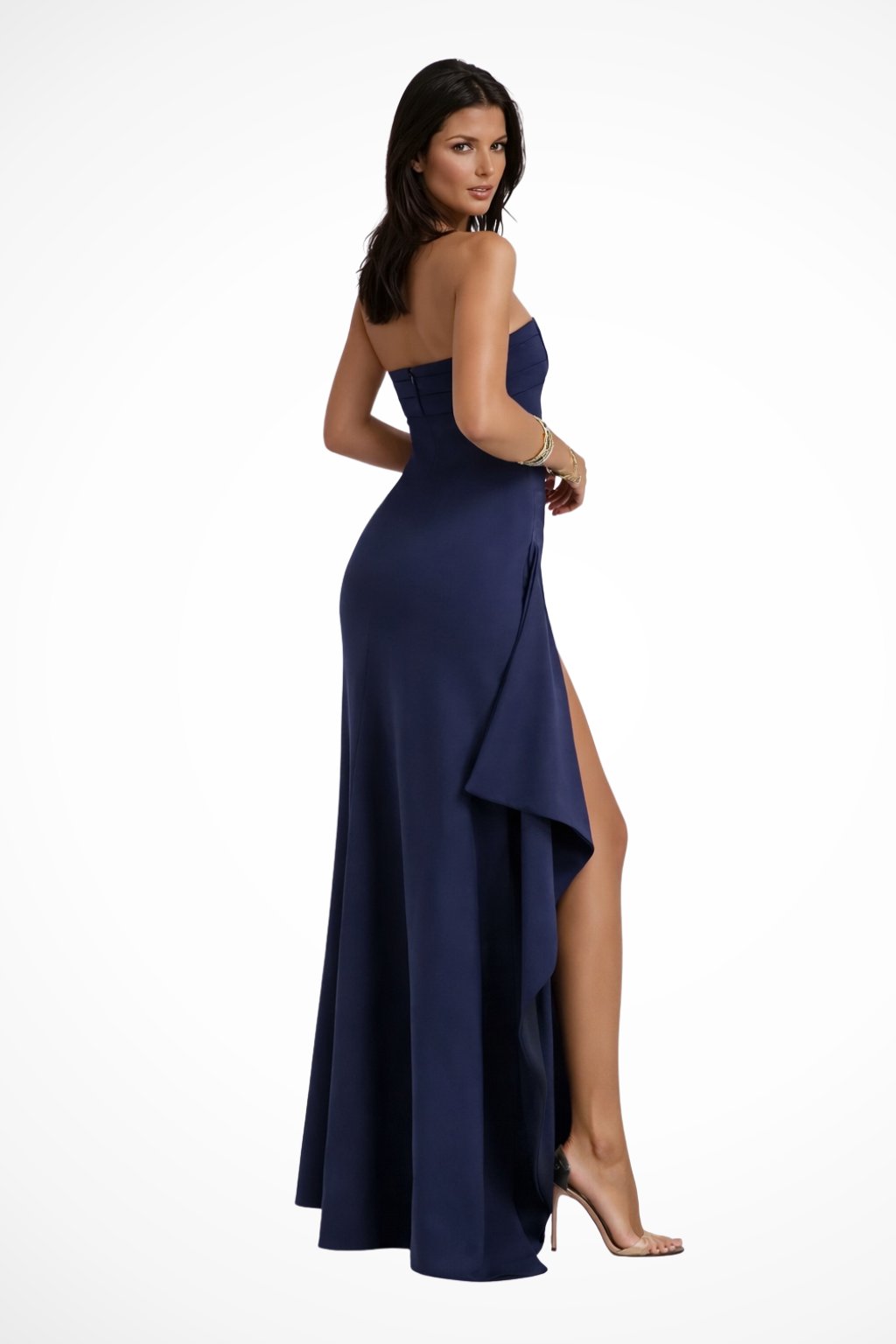 Women's Strapless Maxi Dress | Wedding Guest with High Side Slit Side