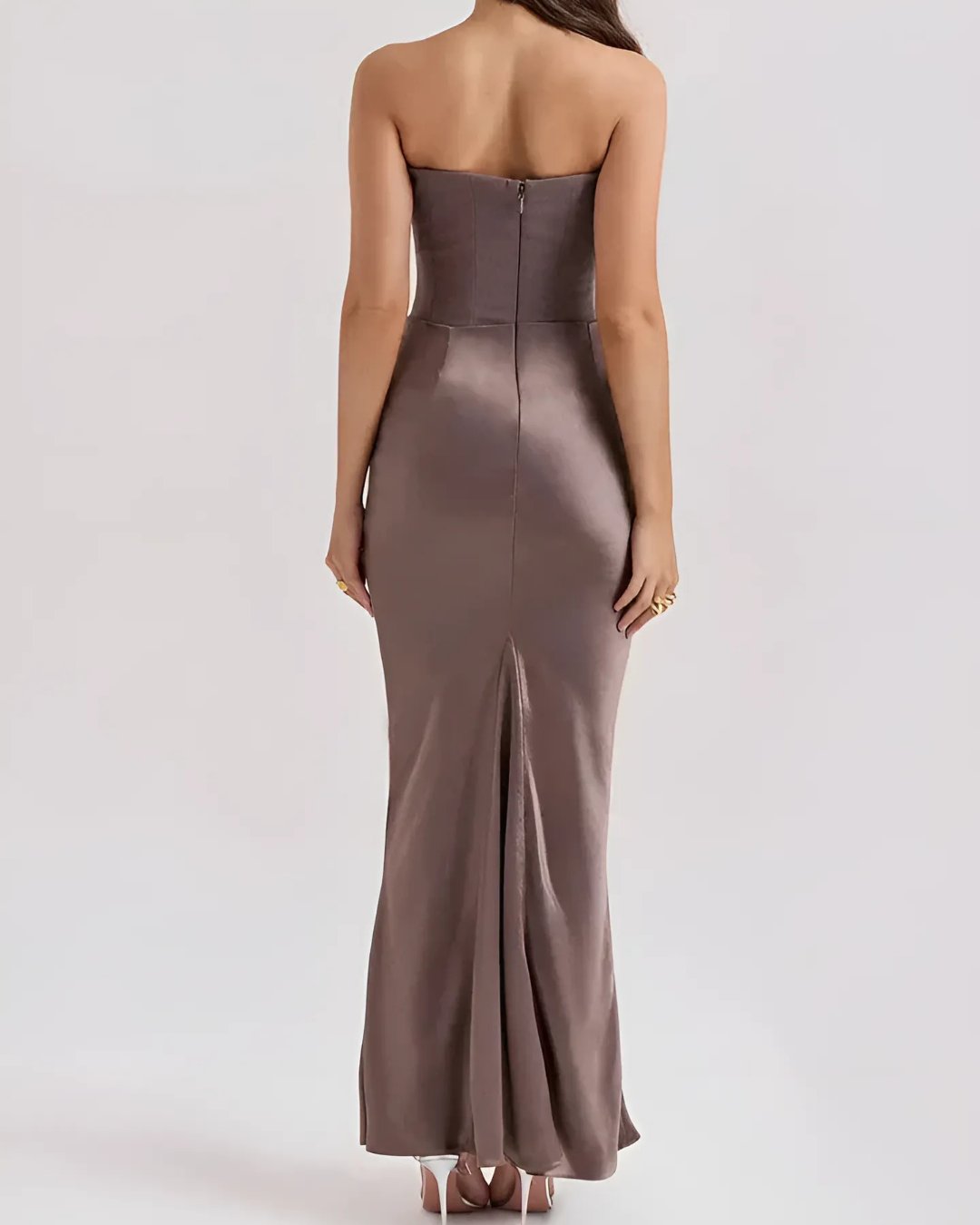 Women's Strapless Wedding Guest Maxi Dress | Draped Hip Ruching Front