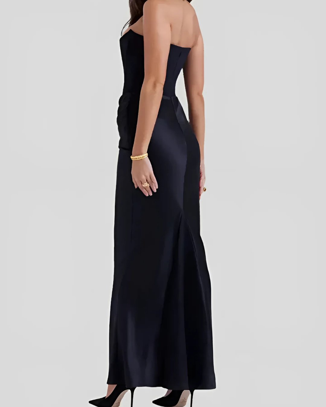 Women's Strapless Wedding Guest Maxi Dress | Draped Hip Ruching Side