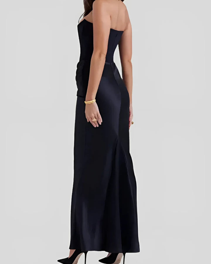 Women's Strapless Wedding Guest Maxi Dress | Draped Hip Ruching Side