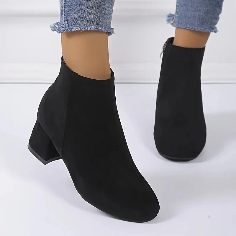 Women's Suede Ankle Boots | Block Heel with Side Zip Back