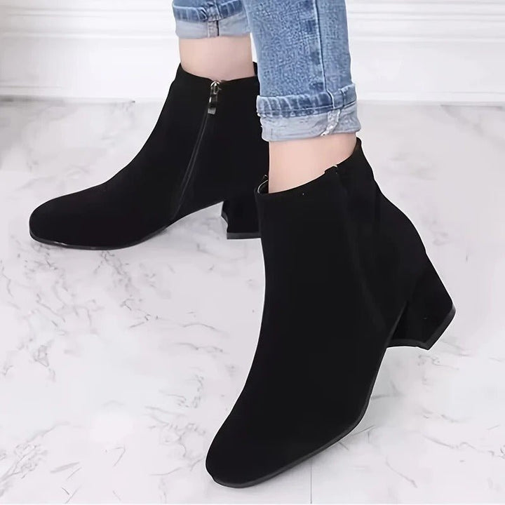 Women's Suede Ankle Boots | Block Heel with Side Zip Detail