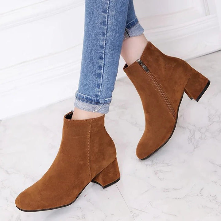 Women's Suede Ankle Boots | Block Heel with Side Zip Hero