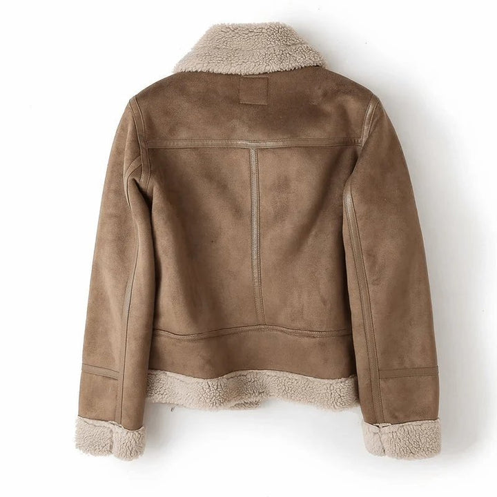 Women's Suede Aviator Jacket | Sherpa Lined Moto Lapel Detail