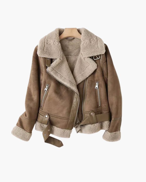 Women's Suede Aviator Jacket | Sherpa Lined Moto Lapel Hero