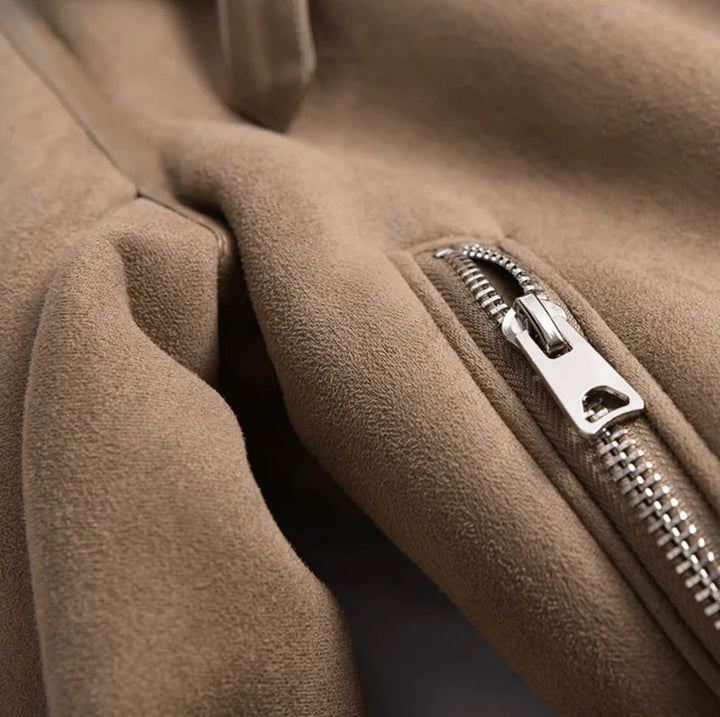Women's Suede Aviator Jacket | Sherpa Lined Moto Lapel Side