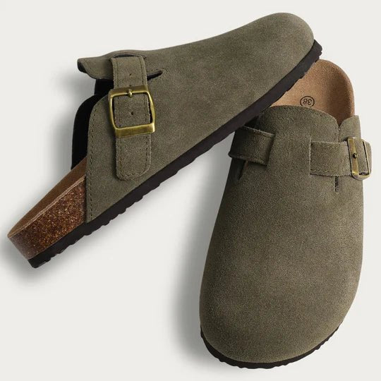 Women's Suede Cork Slippers | Closed Toe Orthopedic Mule Detail