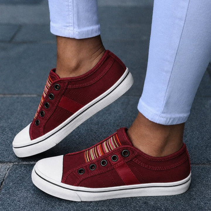 Women's Summer Slip On Sneakers with Striped Band Detail
