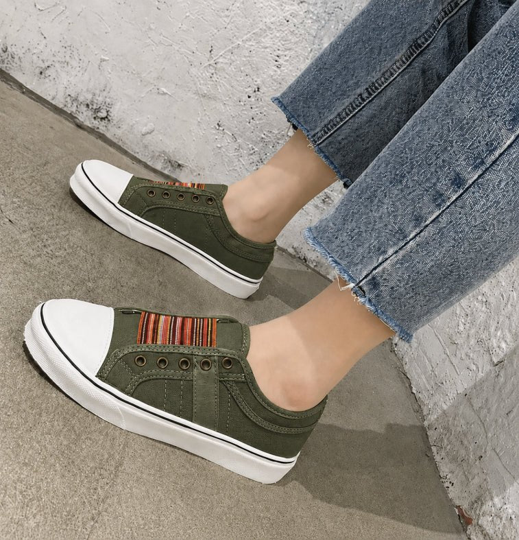 Women's Summer Slip On Sneakers with Striped Band Front