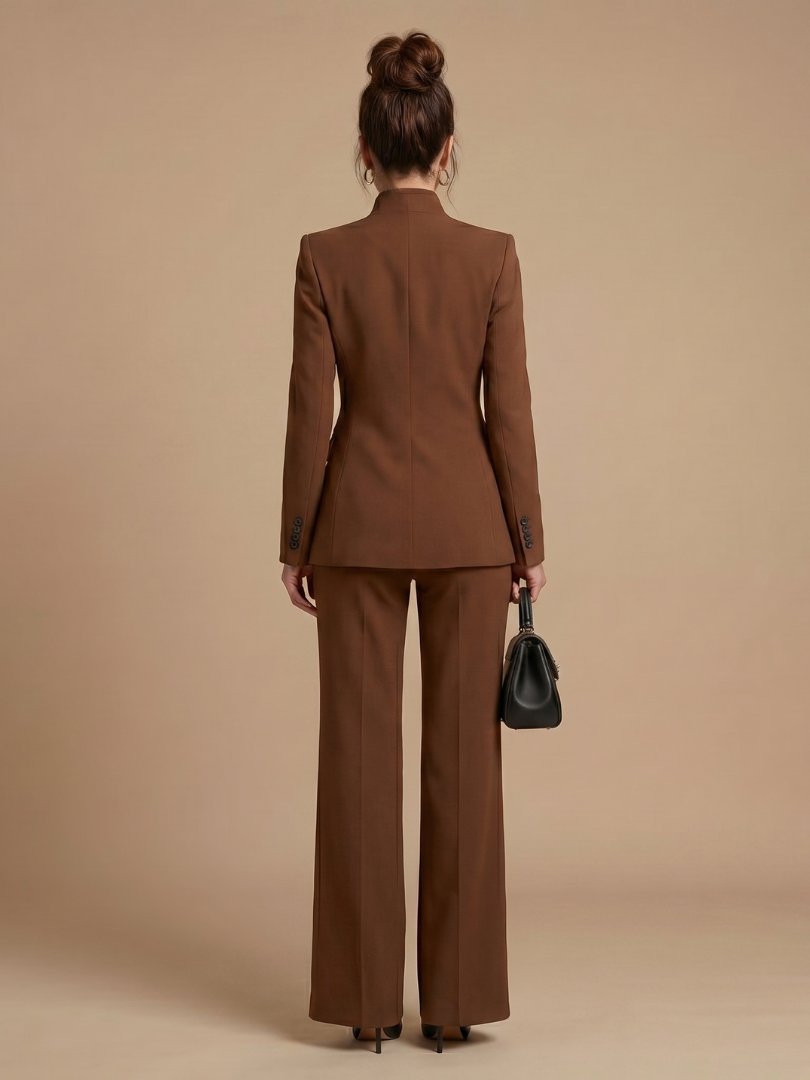 Women's Tailored Suit | Structured Stand Collar Flared Trousers Alternate