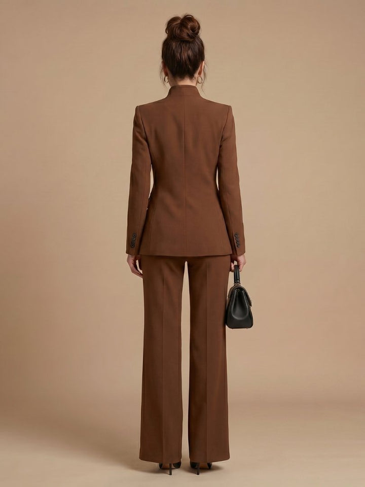 Women's Tailored Suit | Structured Stand Collar Flared Trousers Alternate