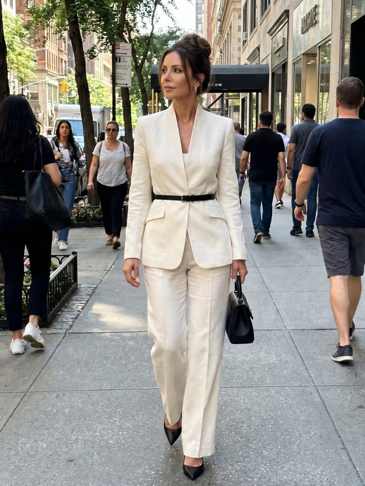 Women's Tailored Suit | Structured Stand Collar Flared Trousers Back