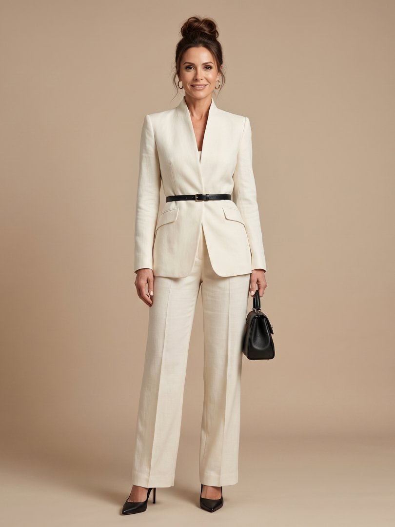 Women's Tailored Suit | Structured Stand Collar Flared Trousers Hero