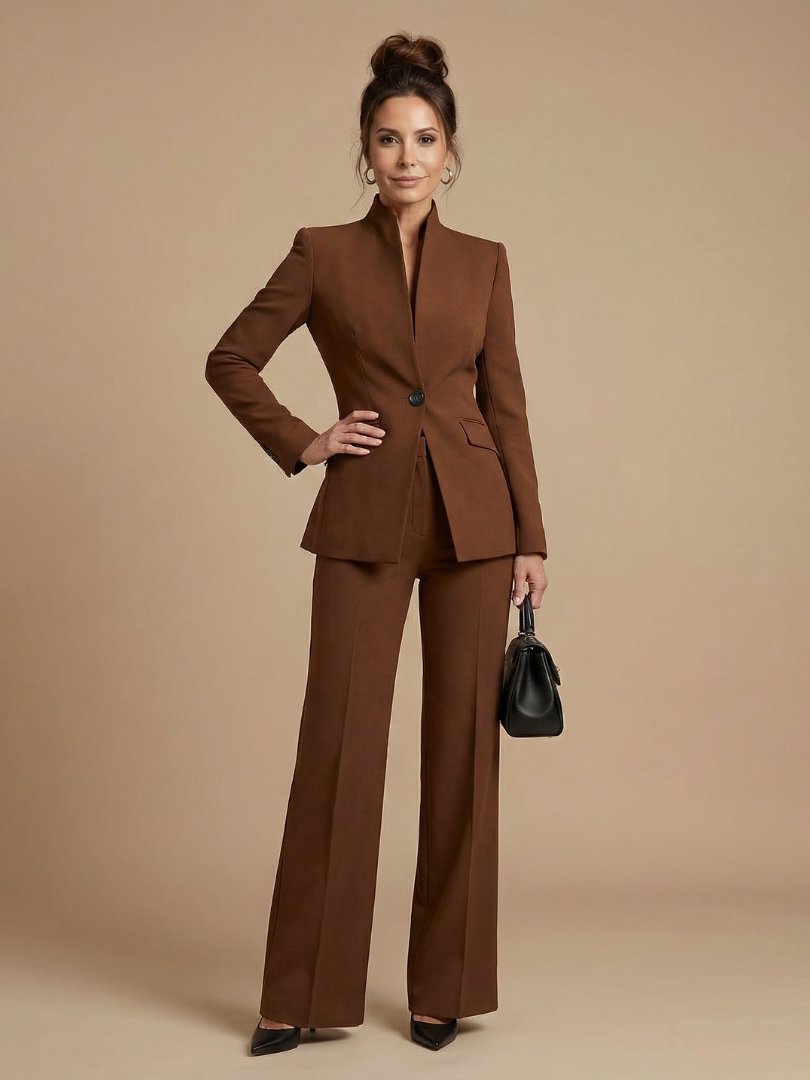 Women's Tailored Suit | Structured Stand Collar Flared Trousers Lifestyle