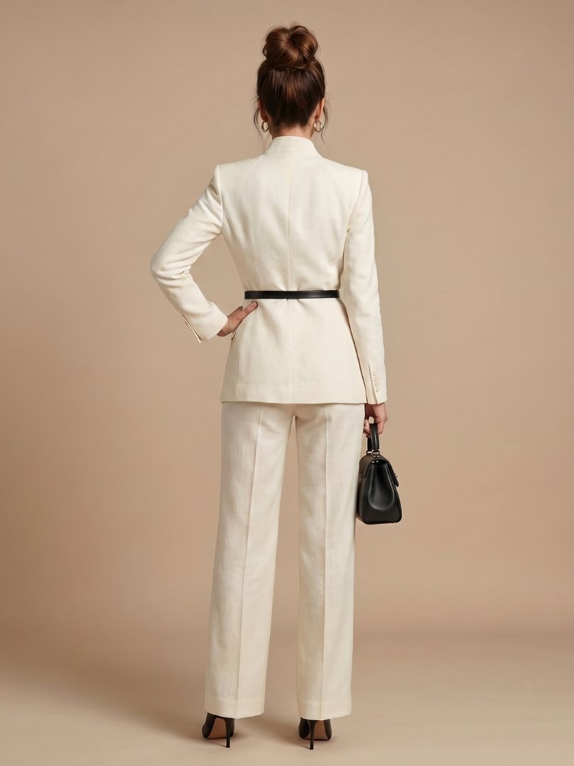 Women's Tailored Suit | Structured Stand Collar Flared Trousers Side