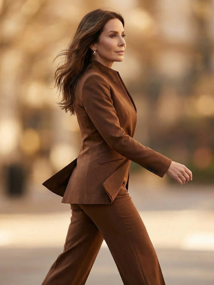 Women's Tailored Suit | Structured Stand Collar Flared Trousers View 11