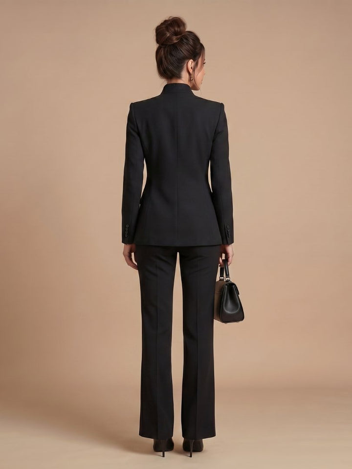 Women's Tailored Suit | Structured Stand Collar Flared Trousers View 14