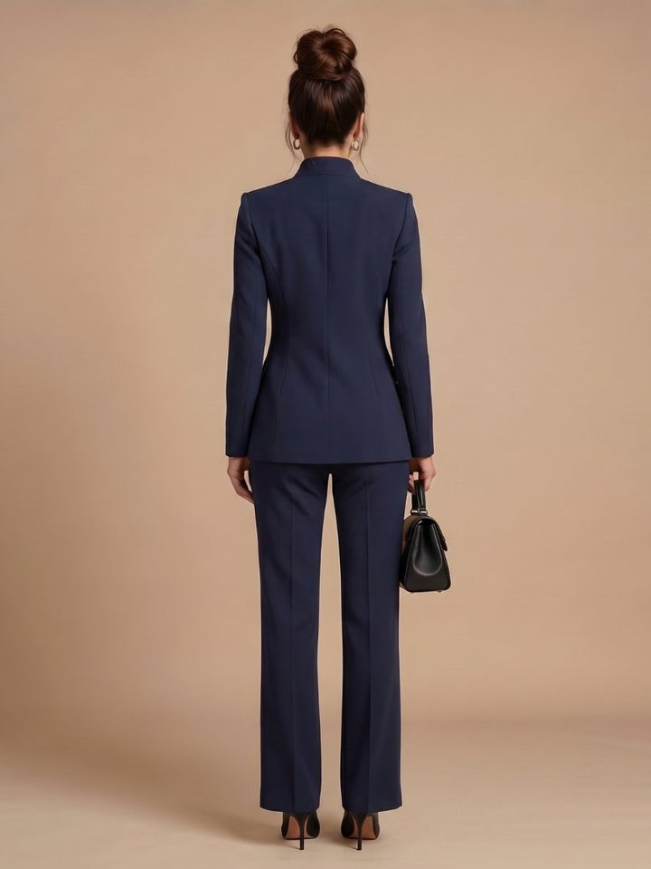 Women's Tailored Suit | Structured Stand Collar Flared Trousers View 19