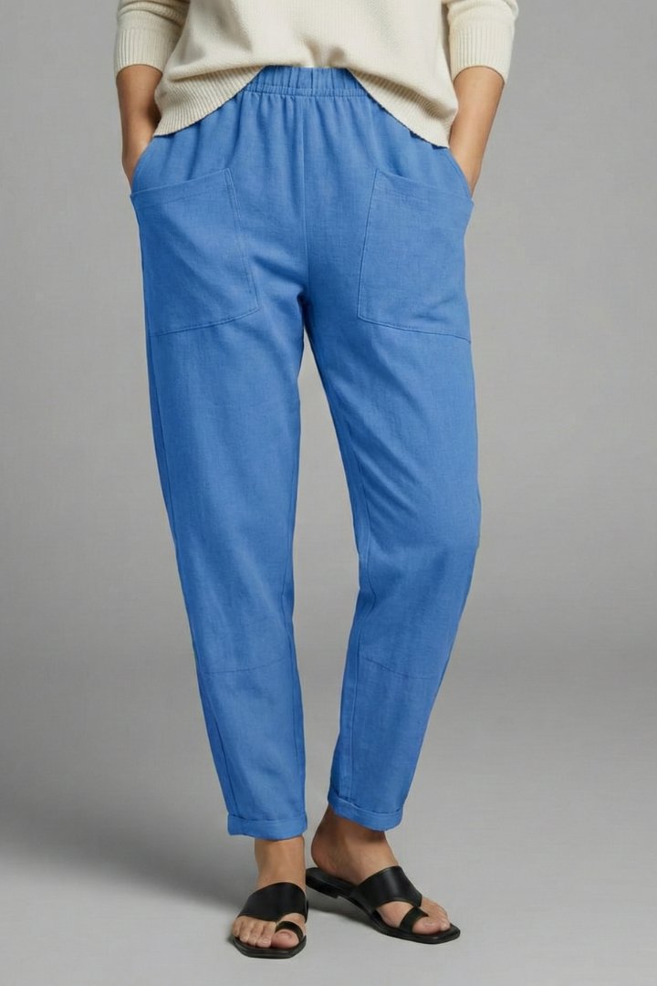 Women's Tapered Trousers | Elastic Waist with Side Pockets Detail