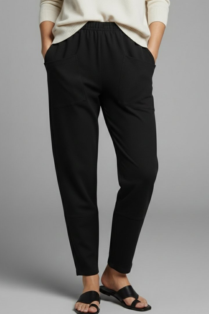 Women's Tapered Trousers | Elastic Waist with Side Pockets Side