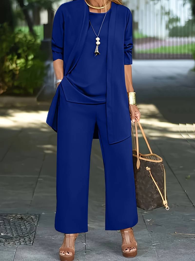 Women's Three-Piece Pantsuit | Cardigan Top and Trousers Set Lifestyle