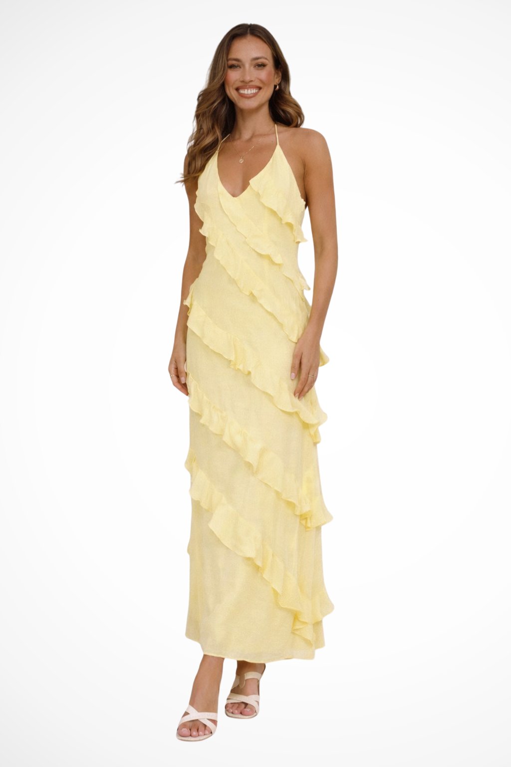Women's Tiered Ruffle Halter Neck Maxi Dress | Flowing Summer Style Hero