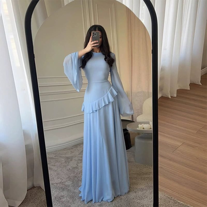 Women's Tiered Wedding Guest Maxi Dress | Bell Sleeve Ruffle Peplum Front