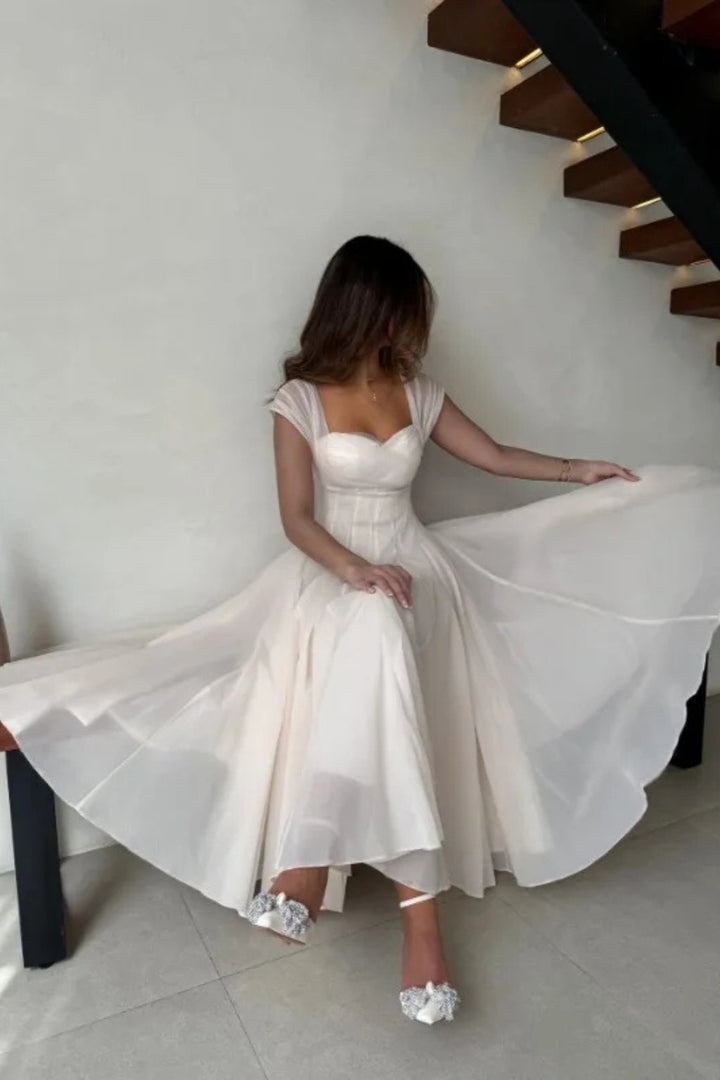 Women's Tulle Wedding Guest Dress | A-Line Midi Sweetheart Bodice Front