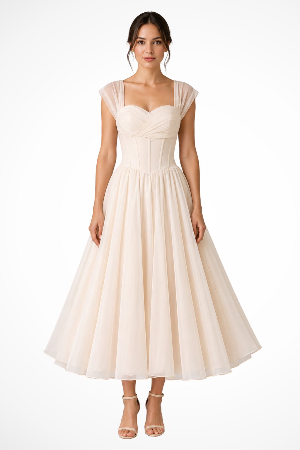 Women's Tulle Wedding Guest Dress | A-Line Midi Sweetheart Bodice Hero