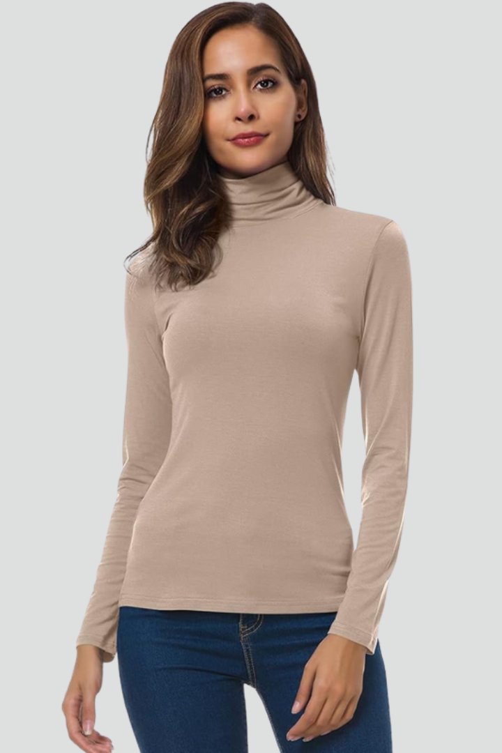 Women's Turtleneck Long Sleeve Jumper | Fitted Plain Knit Alternate