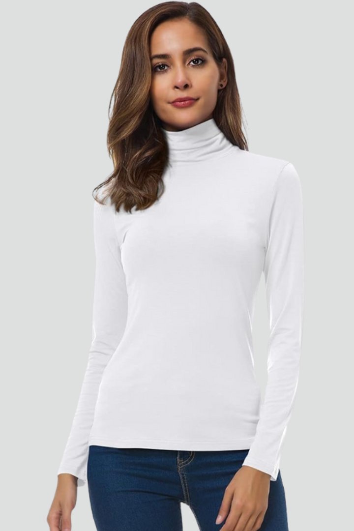 Women's Turtleneck Long Sleeve Jumper | Fitted Plain Knit Angle