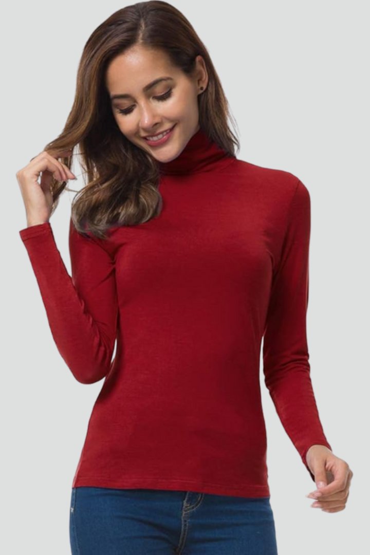 Women's Turtleneck Long Sleeve Jumper | Fitted Plain Knit Detail