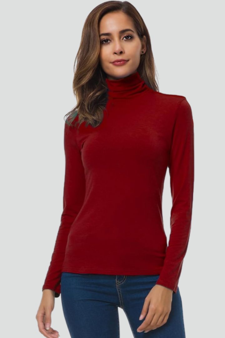 Women's Turtleneck Long Sleeve Jumper | Fitted Plain Knit Front