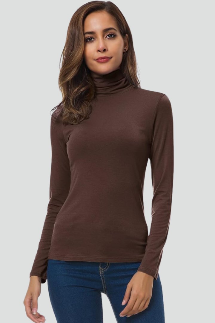 Women's Turtleneck Long Sleeve Jumper | Fitted Plain Knit Full