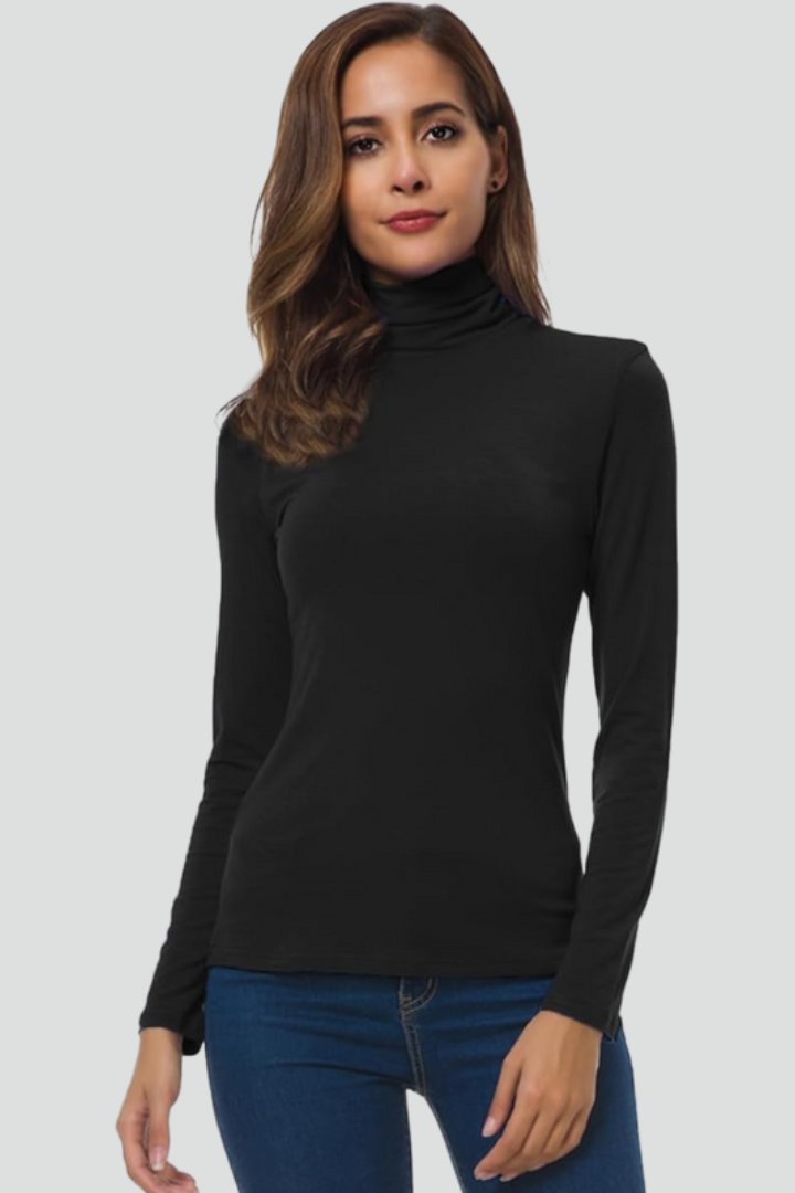 Women's Turtleneck Long Sleeve Jumper | Fitted Plain Knit Lifestyle
